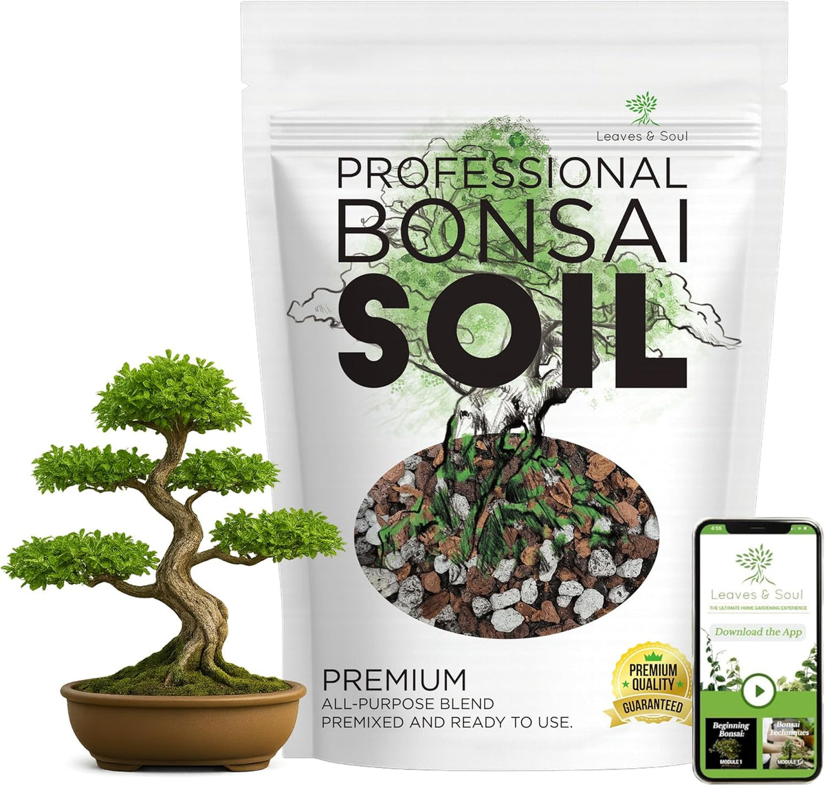 Bonsai Soil Premium All Purpose Blend | Pre-Mixed Ready to Use for Fast Drainage | Large 2.2 Quarts | Lava, Limestone Pearock, Calcined Clay and Pinebark | Made in USA