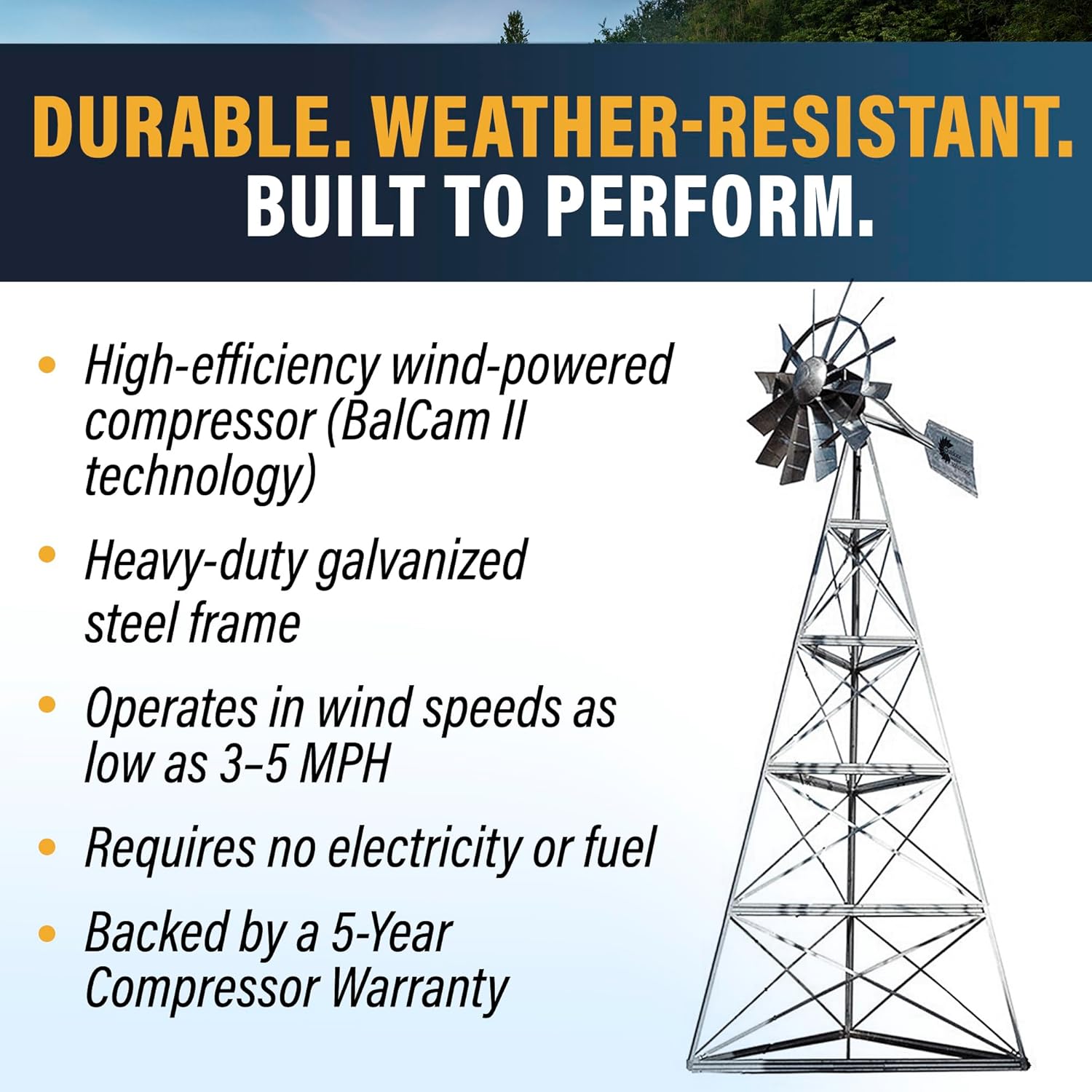 Outdoor Water Solutions AWS0012 16-Feet Galvanized 3-Legged Aeration System Windmill