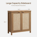SICOTAS Sideboard Buffet Cabinet with Large Storage - Boho Rattan Credenza Coffee Bar Cabinets with Adjustable Shelves, Buffet Console Table for Kitchen Living Room Hallway - Oak