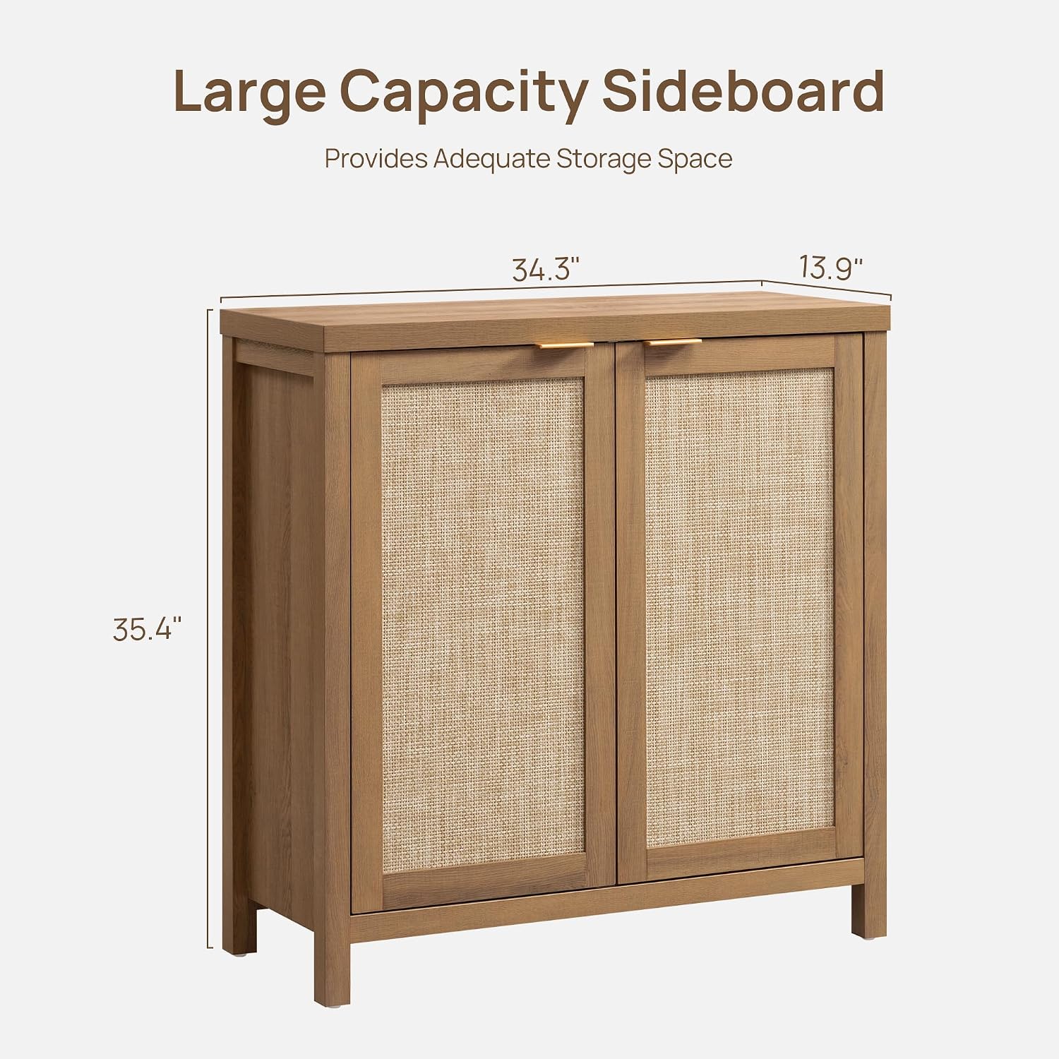 SICOTAS Sideboard Buffet Cabinet with Large Storage - Boho Rattan Credenza Coffee Bar Cabinets with Adjustable Shelves, Buffet Console Table for Kitchen Living Room Hallway - Oak