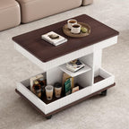 29.5" Adjustable End Table with Wheels, Modern Multifunctional Sofa Side Table with Lift-Top, 360°Rotating Top and Storage Space for Living Room, Small Space, Brown+White
