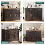 Shintenchi Modern Farmhouse Sideboard Buffet Cabinet,Barn Doors Buffet Cabinet with 2 Drawers & 3 Doors,Wood Coffee Bar Cabinet with Adjustable Shelf for Kitchen Living Room,Brown