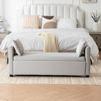 Storage Bench for Bedroom, 55" End of Bed Bench for King Size Bed, Modern Upholstered Long Ottoman Bench with Arms and 2 Pillows for Living Room/Entryway (Grey)