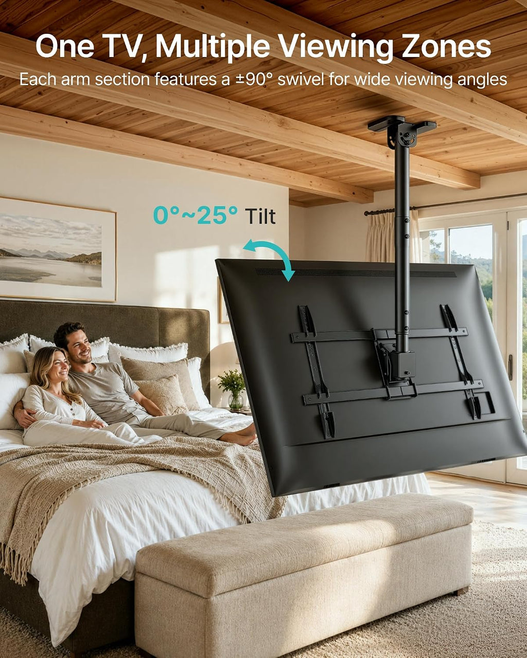 PEGZONE Ceiling TV Mount for 43-86 Inch TVs, 19.1"-36.4" Height Adjustable | Holds 155lbs, Full Motion TV Ceiling Mount for Flat & Sloped Ceilings, Hanging TV Bracket with Swivel, Tilt, Max VESA 600x400