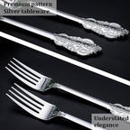 WDF 100 Piece Silver Forks Disposable - 7.48 Inch Silver Plastic Forks - Baroque Silverware for Dessert Cake - Heavy Duty Plastic Fork for Christmas Party, Wedding or Daily Using