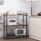 HCHQHS Bookshelf, 3-Tier Industrial Bookcase, Rustic Open Book Shelf, Wood and Metal Horizontal Bookshelves
