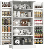 kepptory 47" Kitchen Pantry Cabinet with Doors and Adjustable Shelves, Freestanding Pantry Storage Cabinet, Farmhouse Buffet Cupboard for Kitchen, Dining Room, Living Room, White