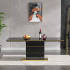 Henf 70" Black Dining Table for 4 6, Modern Glossy Kitchen Table with 1.5" Thick Lacquered Tabletop and Gold Stainless Steel Trim, Luxury Rectangular Dinner Tables for Dining Room