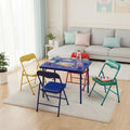 FurnitureR 5-Piece Folding Table and Chair Set, Compact Square Activity Table with 4 Folding Chairs, Sturdy Metal Frame, Flat-Fold Design for Game Room, Crafts, Family Activities