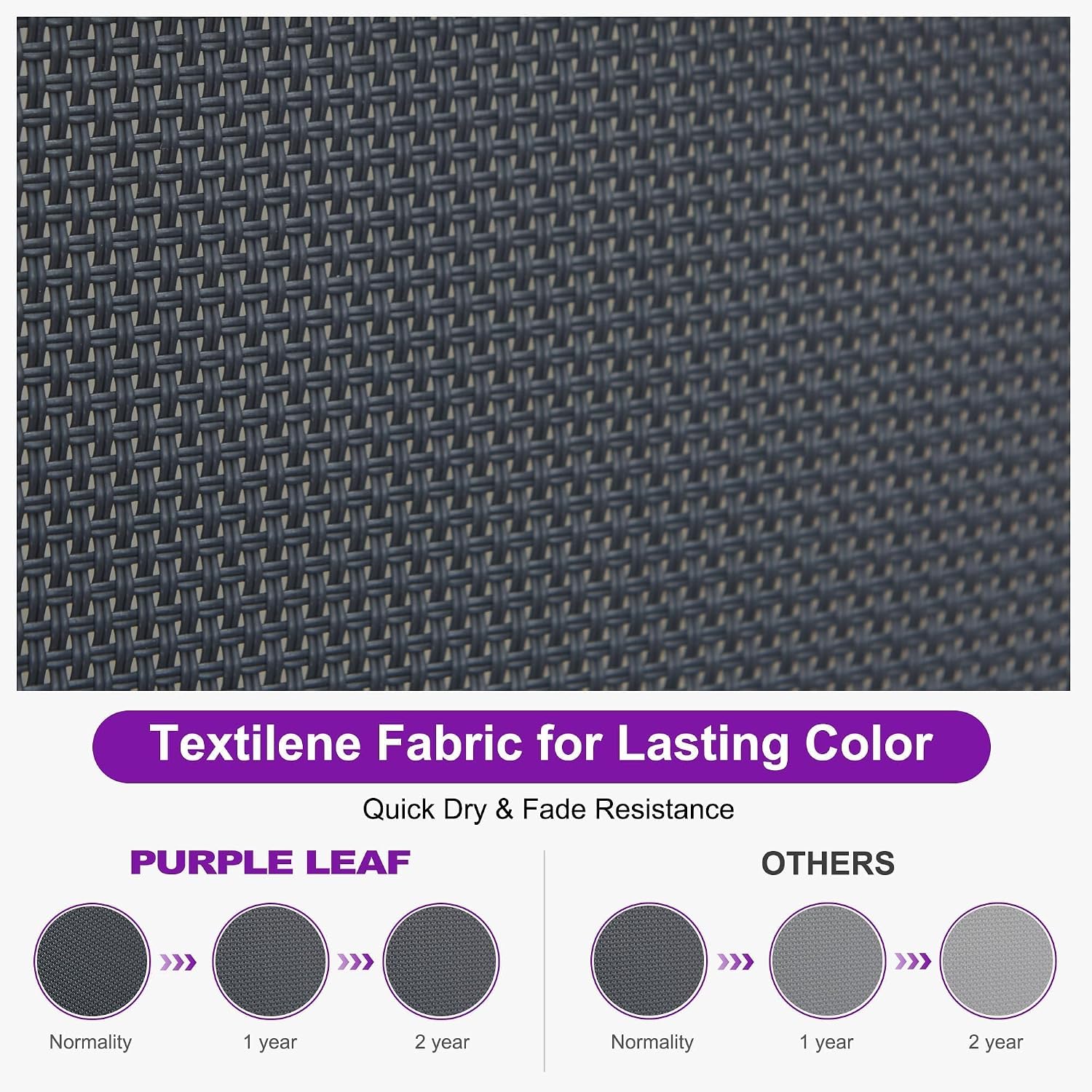 PURPLE LEAF Paiot Chaise Lounge Set of 2 Chaise Lounge w/Wheel, Dary Grey | Stain-resistant mesh wipes clean instantly, Vibrant colors match your outdoor decor, Sleek Style Elevates Your Patio