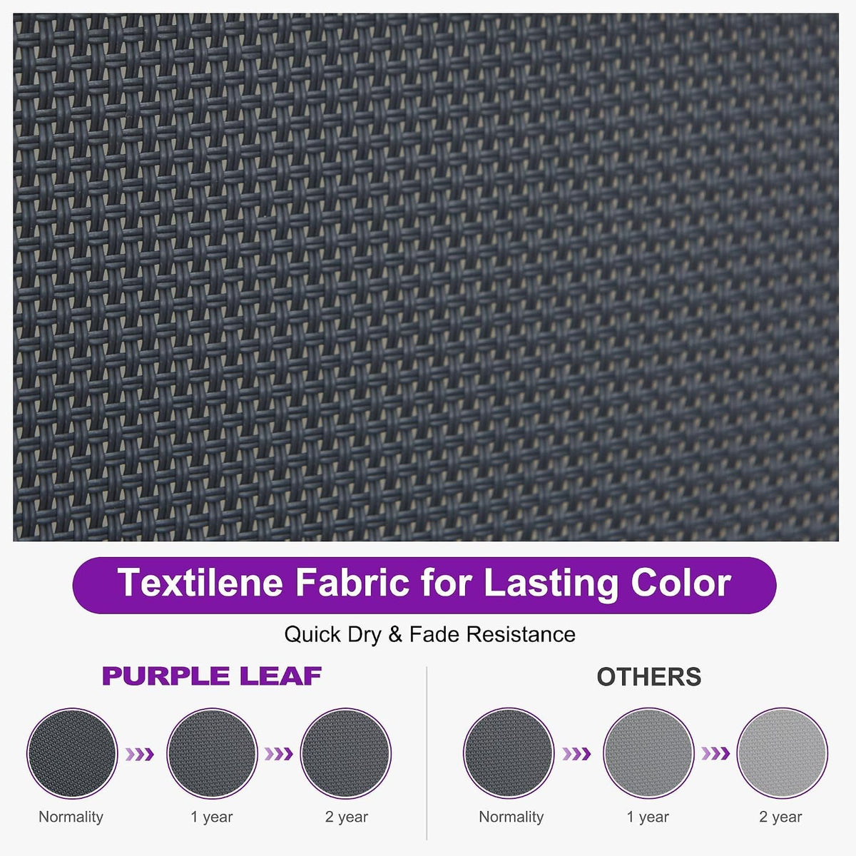 PURPLE LEAF Lounge Chair Outdoor Set of 4 Chaise Lounge w/Wheel, Dark Grey | The space-saving stackable design allows multiple chairs to nest together neatly for quick and easy off-season storage