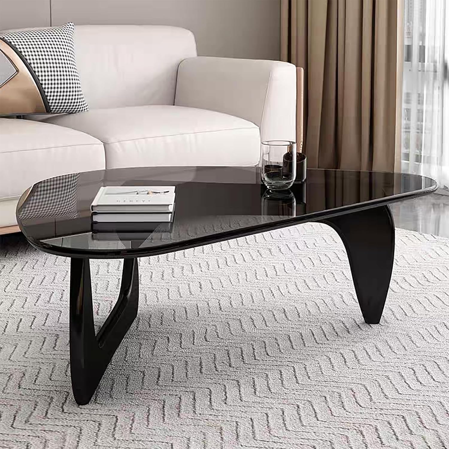 Modern Glass Coffee Table, Mid Century Coffee Table, Small Coffee Table for Living Room,Suitable for Bedroom Living Room Reception Office Tables (Black/Grey, Small)