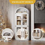 IDEALHOUSE Arched Kitchen Pantry Cabinet,71'' Wood Storage Cabinets Bookcase,Farmhouse Storage Display Cabinet with Glass Doors,2 Large Drawers,Versatile Cupboard for Living Room,Dining Room(White)