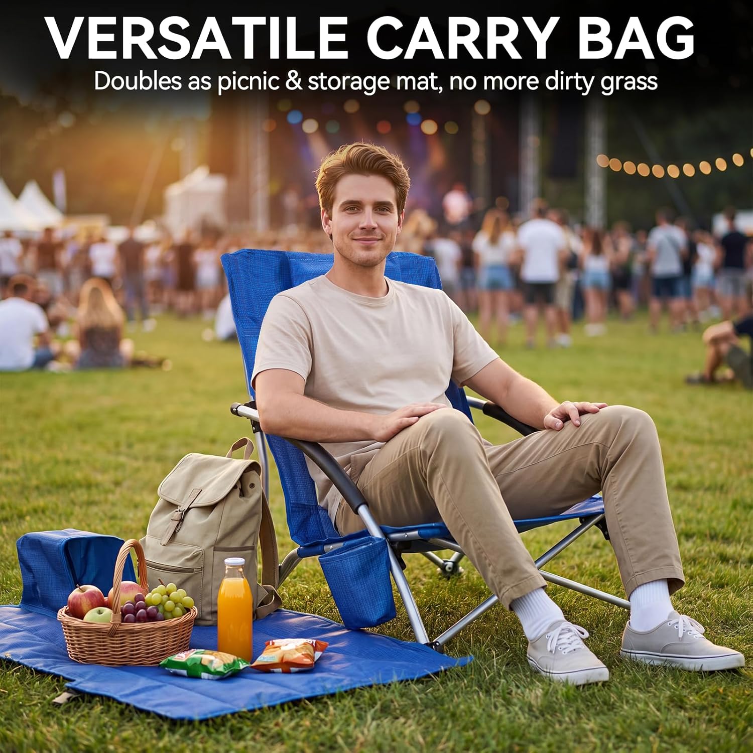 Huskfirm Low Beach Chairs 2 Pack, Lightweight Backpack Beach Chairs for Adults, Folding Aluminum Beach Chair with Cup Holder & Carry Bag, Heavy Duty Beach Chair Set for Beach, Camping, Concerts, Blue