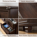 SAVOR LIFE Farmhouse TV Stand and Coffee Table Set 4 Piece, Walnut | Living Room Table Set with Drawer & Open Shelving & Thick Tabletop & Square Wooden Legs