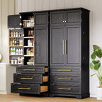 JIJIWANG Kitchen Pantry Storage Cabinet with Doors & Adjustable Shelves,Farmhouse Kitchen Pantry Cabinet with Drawer & Storage,for Kitchen, Dining & Bathroom,Black