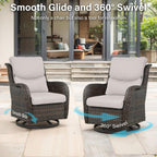 Outdoor Swivel Rocker Patio Chairs with 2 Ottomans - 5" Thick Cushion 4 Piece Furniture Set All Weather Comfortable Wicker Conversation Set for Porch Poolside and Deck - Brown/Beige