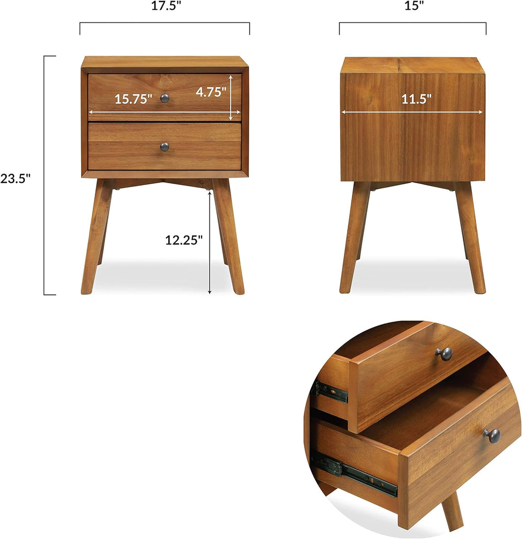 Poly & BARK Dorsey Nightstand - Mid-Century Modern Nightstand – Solid Wood Bedside Table with 2 Drawers, Acorn Walnut Finish, 23.5" Tall