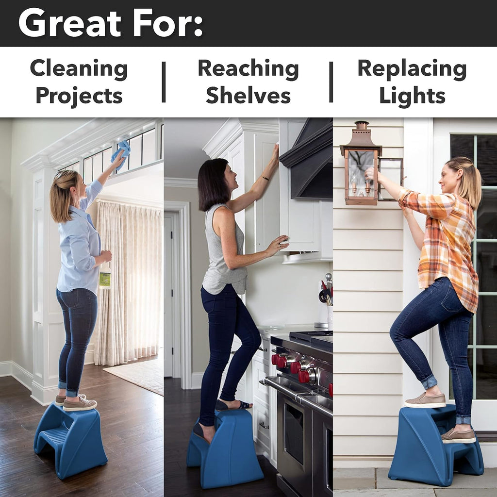 Simplay3 Handy Home Step Stool Plastic Two-Step Stool Seat - Indoor or Outdoor - 15.5" x 19" x 16" - Blue, Made in USA