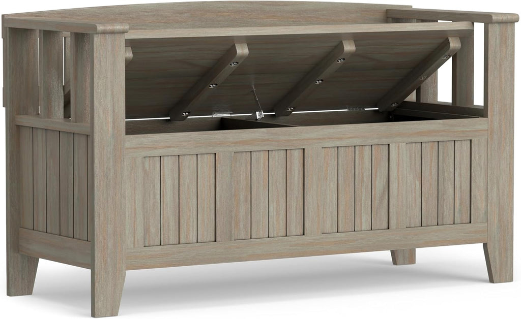 SIMPLIHOME Acadian Solid Wood 48 inch Wide Storage Bench that Seats 2 and 36 inch Wide Storage Cabinet in Distressed Grey for the Living Room, Entryway, and Family Room, Transitional Style