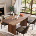 71 inch Rectangular Wood Dining Table for 6-8 People, Modern Fluted Pedestal Kitchen Table, Heavy Duty Waterproof Thickened Tabletop, Farmhouse Long Dinner Table for Home Restaurant, Walnut Brown