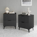 Wood Nightstand Set of 2, Fluted Bedside Tables with 2 Drawers
