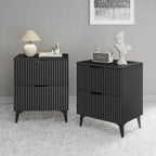 Wood Nightstand Set of 2, Fluted Bedside Tables with 2 Drawers