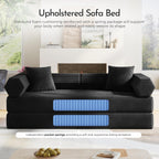 79" Convertible Futon Sofa Bed, Couch for Living Room | Black | Modular Sleeper Sofa, Corduroy Pull Out Floor Couch Loveseat with Fixed-Shape Frame, No Assembly