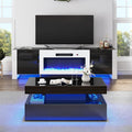 VanAcc 3-Piece Modern Living Room Table Sets, 70" Modern LED TV Stand with 36" Electric Fireplace, High Gloss Coffee Tables for Living Room, Black & White