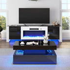 VanAcc 3-Piece Modern Living Room Table Sets, 70" Modern LED TV Stand with 36" Electric Fireplace, High Gloss Coffee Tables for Living Room, Black & White