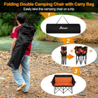 Romswi Double Camping Chair,2 Person Camping Chair Oversized Folding Loveseat,Heavy Duty Camping Couch & Outdoor Sofa with Cup Holders,Supports 750LBS Orange