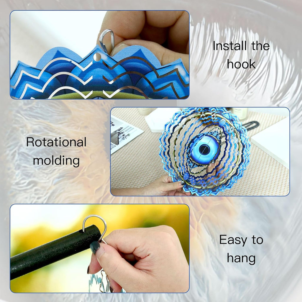 Blue Evil Eye Hanging Wind Spinners Outdoor Metal Evil Eye Decor Mandala 3D Stainless Steel Wind Spinner Protective Amulet for Home Outdoor Garden Yard Decoration (Layered)