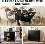 Folding Dining Table with Drawer and Storage Shelves, 53" Space Saving Foldable Dining Table with 6 Wheels, Drop Leaf Table for Small Spaces