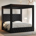 Jocisland King Canopy Bed Frame Velvet Upholstered Headboard, Black