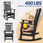 Outdoor Rocking Chair Oversized, HDPE All Weather Resistant Patio Rocker, 31.5" High Back 21.5" Deep Seat Oversized Porch Chairs for Lawn Garden Deck Balcony 400lbs Capacity(Black)