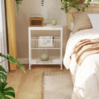 Side Table for Small Spaces, Narrow End Table with Magazine Holder, 2 in 1 Design Slim Side Table, Skinny Nightstand for Living Room Bedroom, Thin Side Magazine Table, White
