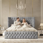 Jocisland King Bed Frame Upholstered Wingback Headboard & Footboard,Grey