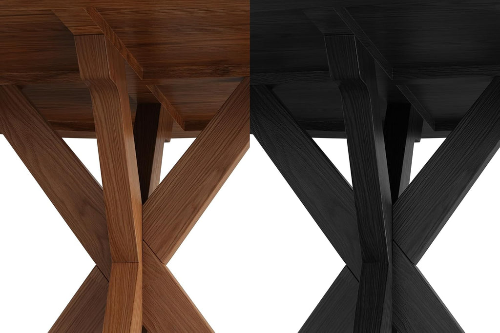 Solid Wood Round Dining Table for 4-6, Wooden Intersecting Pedestal Base, Farmhouse Round Dining Room Table for Home Dining Room, Kitchen, Living Room