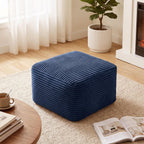 27.6" Floor Ottoman, Plush Corduroy Ottoman Foot Rest for Couch in a Box, Compressed Soft Foam Footrest No Assembly Require, Large Square Footstool for Living Room, Bedroom, Blue