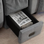 Center Console for Recliner, Fuctional Sofa Side Table with Storage Drawers, Gray Sofa Console Table with Dual Charging Ports, End Table (Linen, Gray)