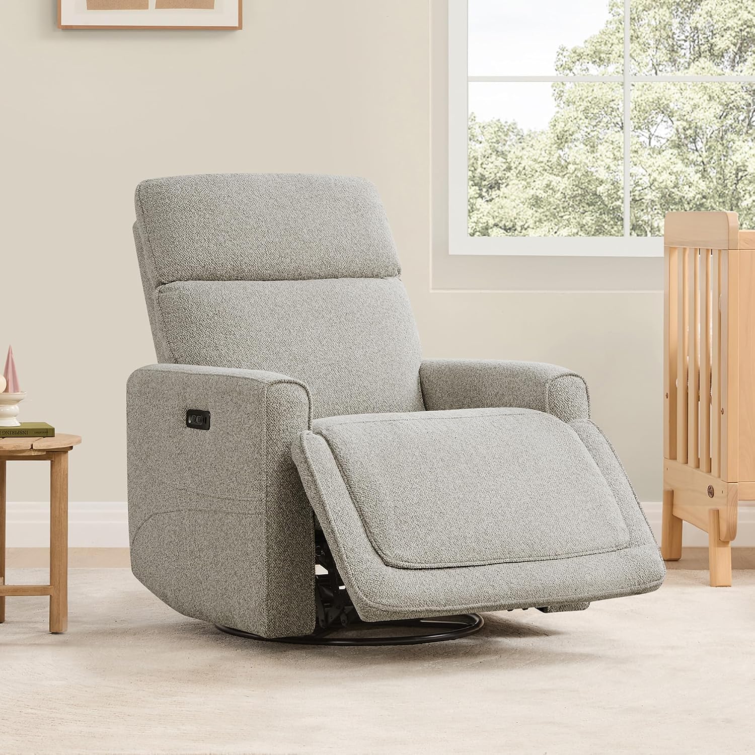 CHITA Power Swivel Glider Recliner Chair with Power Headrest, Light Grey