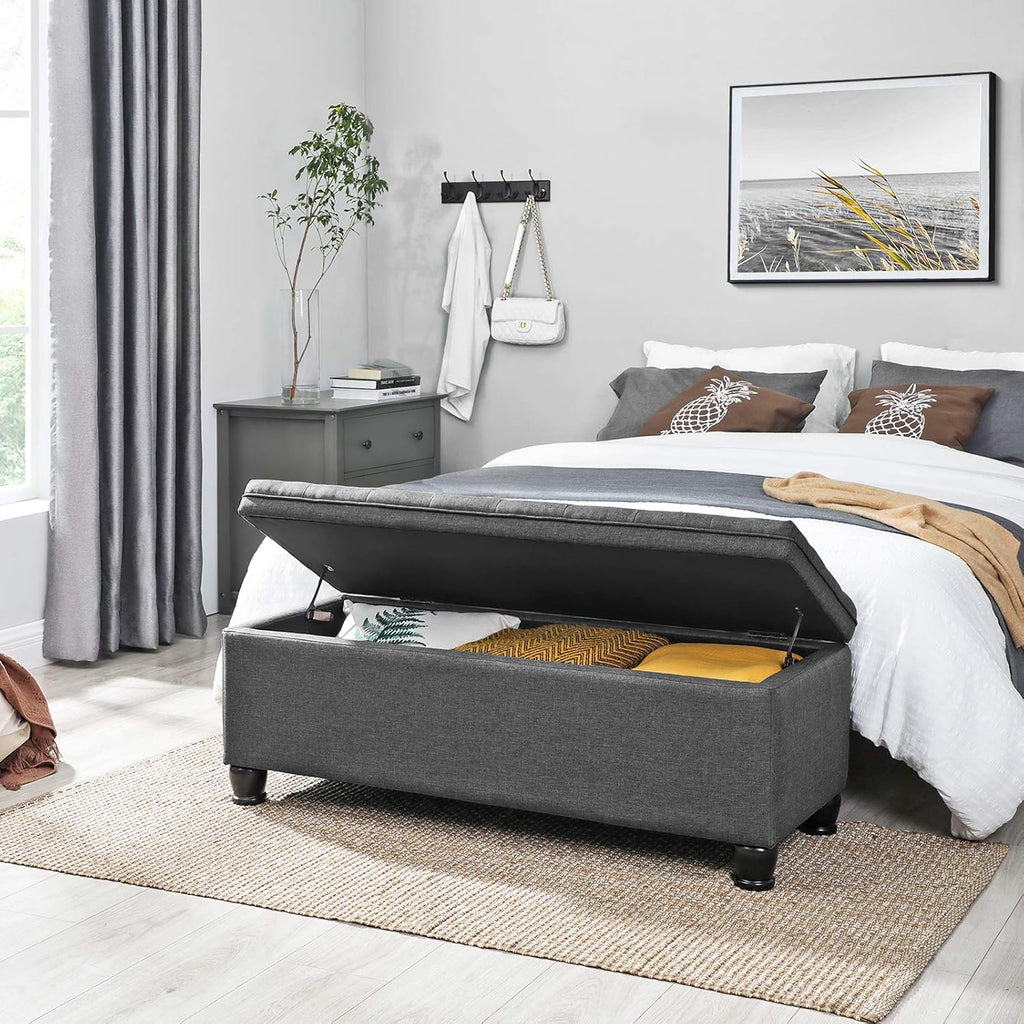 SONGMICS Storage Ottoman, 46.5 Inches Bedroom Bench, Solid Wood Legs