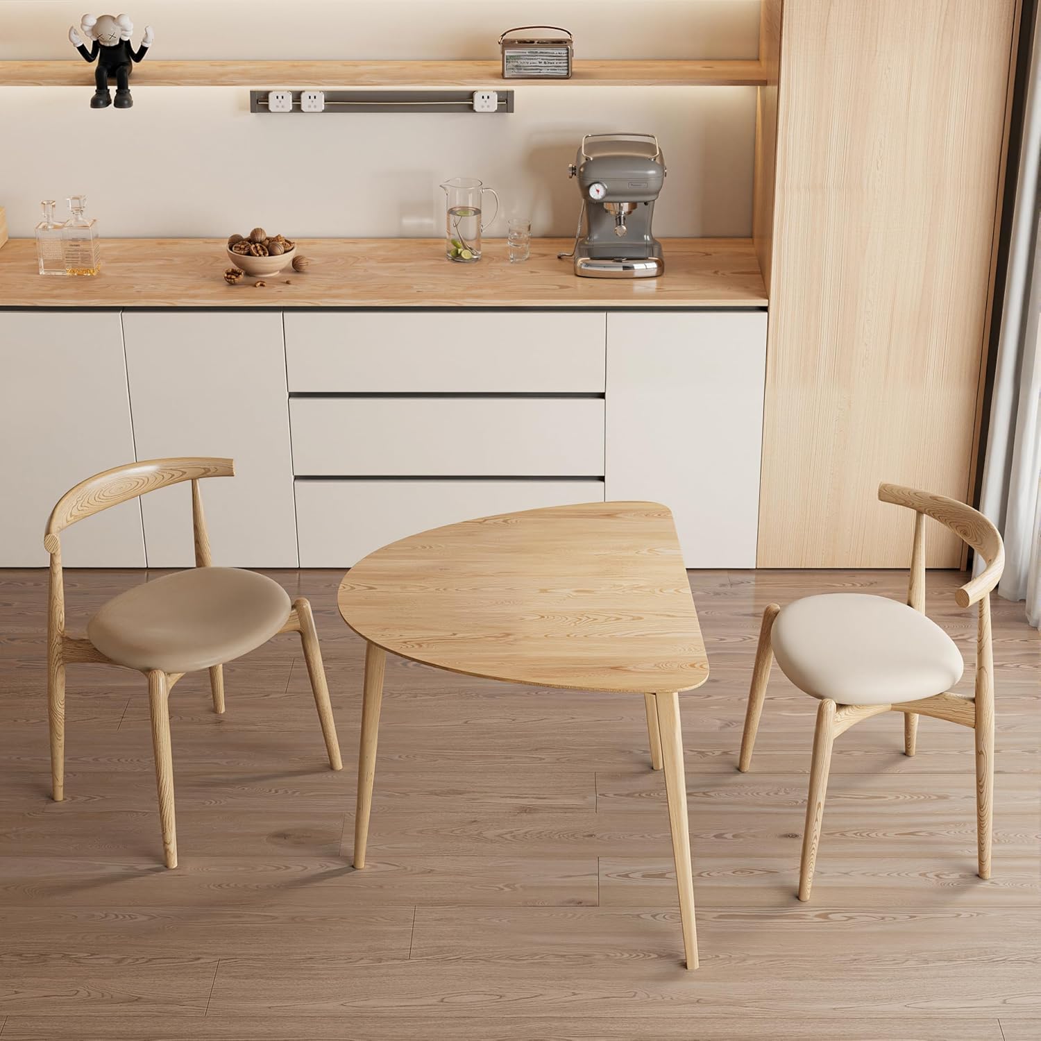 Acanva Modern Small Triangle Dining Room Table for Kitchen Compact Space, Farmhouse Dinner Tables with MDF Top and Wooden Legs, Natural Oak