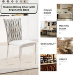 Velvet Dining Chairs Set of 6, Modern Woven Kitchen Chairs with Silver Metal Legs, Upholstered Cushion with High Back, Dirt Resistance, Easy to Install, for Living Room, Dining Room - Light Grey