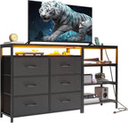 HAUOMS TV Stand for 60 Inch TV,LED Entertainment Center,Black | L Shaped Convertible Dresser with with Power Outlets & Open Shelf,6 Drawers with PU Finish,for Living Room,Bedroom