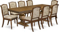 LKMA9-AWA-36 9 Pieces Dining table set includes a Rectangular Dining Table and 8 Light Beige Polyester Fabric Dining Room Chairs, Antique Walnut finish