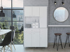 90 Kitchen Pantry Cabinet, Two Open Shelves, One Drawer, Multiple Cabinets, White