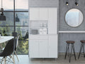 90 Kitchen Pantry Cabinet with Open Shelves, Drawer & Multiple Cabinets, White, Functional Storage for Kitchenware