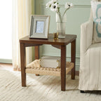 SAFAVIEH Home Collection - Raki End Table, Walnut Brown Square Accent Side Table with Woven Shelf (ACC2312A)