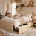 Brafab Natural Rattan Queen Bed Frame with Headboard, 4 Storage Drawers